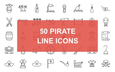 50 icone di linea posteriore dei pirati