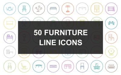 50 icônes de cercle rond de ligne de meubles