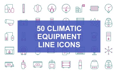 50 icônes de couleur deux lignes d&amp;#39;équipement climatique