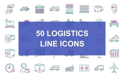 50 icônes de couleur deux lignes de logistique