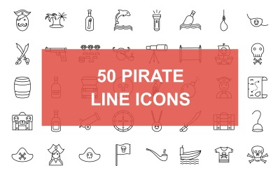 50 icônes de ligne de pirate