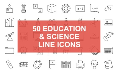 50 ícones pretos de linha de educação e ciência