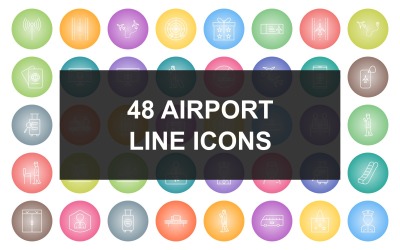 48 круглых градиентных иконок линии аэропорта