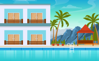 Mountaineering Hotel Pool View - Illustration