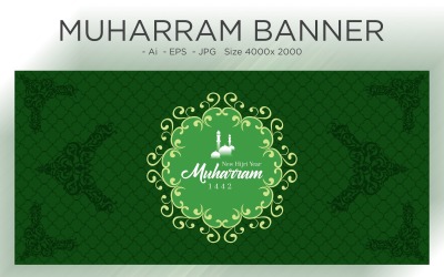 Muslim Islamic New Year Festival Banner with Pattern in Mosque - Illustration