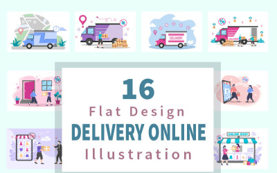 16 Online leverans platt - Illustration