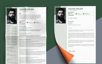 Prémium David Miler - CV Template Design Printable Resume Templates Önéletrajz sablon 171473