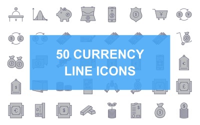 50 Symbole mit gefüllten Währungslinien
