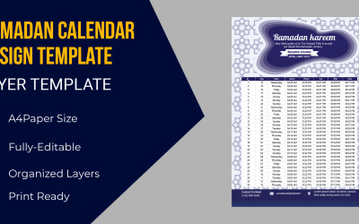 Calendario mensile del Ramadan Kareem 2021 Date in inglese Modello di identità aziendale