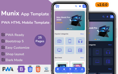 Munix - modelo HTML multifuncional de comércio eletrônico para celular