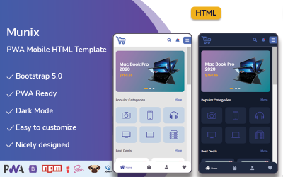 Munix - Plantilla de aplicación HTML para móviles PWA