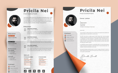 Prémium Pricila Nei - professional Photographer Printable Resume Templates Önéletrajz sablon 172017