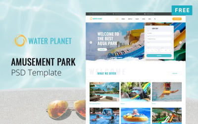 Water Planet - Ücretsiz Eğlence Parkı Web Sitesi PSD Şablonu