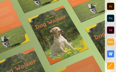 Creatieve Dog Walker Flyer huisstijl sjabloon