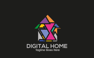 Modèle abstrait de logo de maison numérique