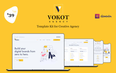 "Vokot-Creative Digital Agency Elementor Template Kit" 响应式Elementor模板 #172400