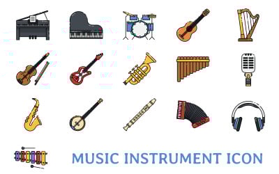 Modelo de conjunto de ícones de instrumento musical