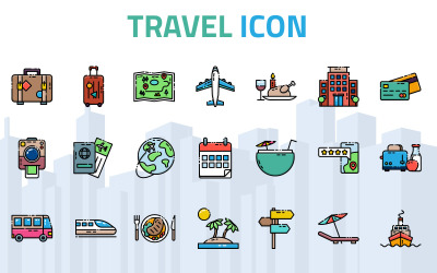 Modelo de conjunto de ícones de viagens