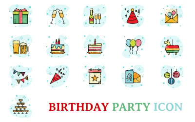 Шаблон набора иконок для вечеринки по случаю дня рождения