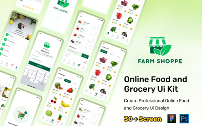 Kit de interface do usuário de alimentos e mantimentos online | Aplicativo móvel - Figma e PSD