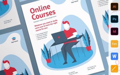 Modello di identità corporativa del poster dei corsi online multiuso