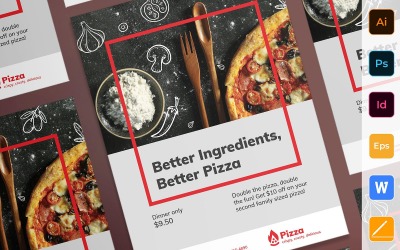 Plantilla de identidad corporativa de póster de pizza lista para usar