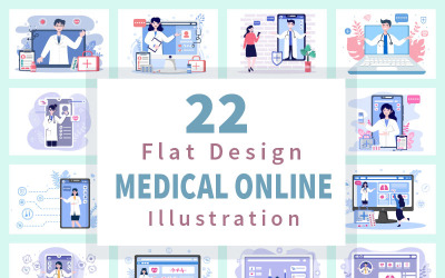 22 Online-Arzt medizinische Informationen Flaches Design