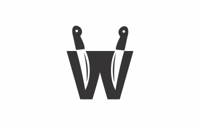 Modello di logo del coltello della lettera W.