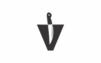 Plantilla de logotipo de cuchillo letra V