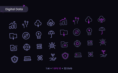Digital data - Ikonsatser för digital data och databehandling