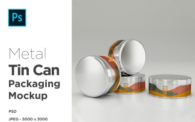 Four Food Tin Can Mockup