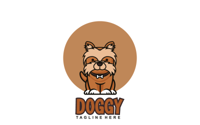 Seduta del fumetto del piccolo cane sveglio isolata sul logo di sfondo bianco