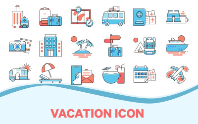Šablona sady ikon na dovolenou a na dovolenou