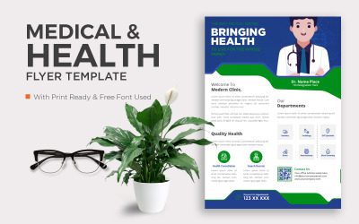 Modelo de identidade corporativa de folheto médico e de saúde