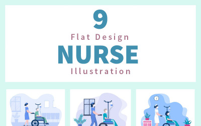 9 Infermiera che aiuta con un&amp;#39;illustrazione di design piatto del paziente