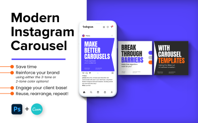 Modèles Photoshop et Canva de carrousel de publication sur les médias sociaux