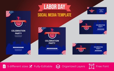 Texte de vecteur de vacances de fête du travail de site Web pour les médias sociaux