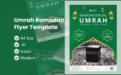 Plantilla de identidad corporativa de folleto de volante de Umrah Ramadán 2021