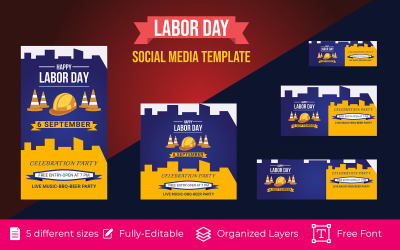 Webbplats Labor Day Holiday Vector Text för sociala medier