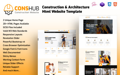 Conshub - Plantilla de sitio web HTML de construcción y arquitectura