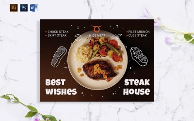 Creative Steak House Greeting Card Corporate identity template