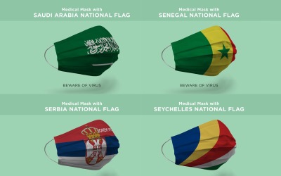 Maskera med Saudiarabien Senegal Serbien Seychelles Nation Flagg Produkt Mockup