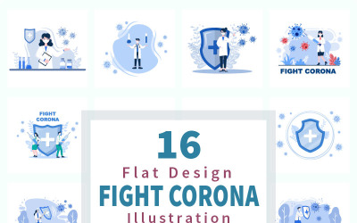 16 Vechten met Corona Virus vlakke afbeelding