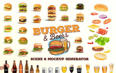 Burger&amp;amp;Beer Mock-up and Scene Creator Product Mockup