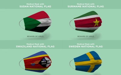 Mask with Sudan Suriname Swaziland Sweden Nation Flags Product Mockup