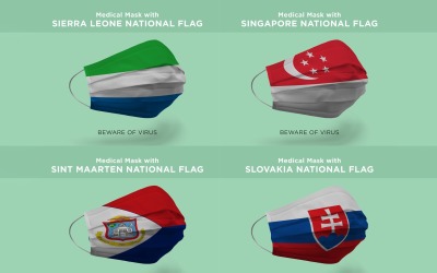 Masque médical avec maquette de produit de drapeaux nationaux de la Sierra Leone Singapour