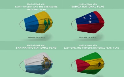 Masque médical avec maquette de produit de drapeaux nationaux de Saint Vincent Samoa