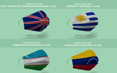 Medical Mask with United Kingdom Uruguay National Flags Product Mockup