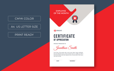 Modelo de certificado de prêmio com detalhes em vermelho e cinza