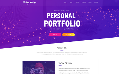 Vicky - Modelo PSD da página inicial do portfólio Adobe XD